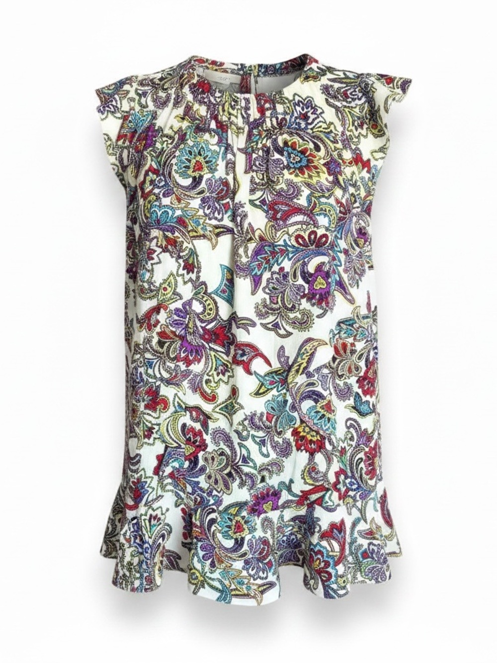 Banana Republic Cream Floral Paisley Sleeveless Blouse with Ruffle Cap - Picture 5 of 9